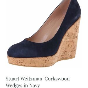 Stuart Weitzman Corkswoon Navy Wedges